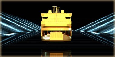 içinde karanlık bir arka plan ile fütüristik bir yol altın bir nesneyi 3D işleme