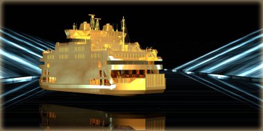 içinde karanlık bir arka plan ile fütüristik bir yol altın bir nesneyi 3D işleme