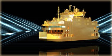 içinde karanlık bir arka plan ile fütüristik bir yol altın bir nesneyi 3D işleme