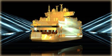 içinde karanlık bir arka plan ile fütüristik bir yol altın bir nesneyi 3D işleme