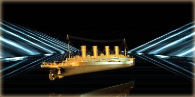 içinde karanlık bir arka plan ile fütüristik bir yol altın bir nesneyi 3D işleme