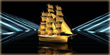 içinde karanlık bir arka plan ile fütüristik bir yol altın bir nesneyi 3D işleme