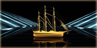 içinde karanlık bir arka plan ile fütüristik bir yol altın bir nesneyi 3D işleme