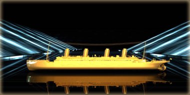 içinde karanlık bir arka plan ile fütüristik bir yol altın bir nesneyi 3D işleme