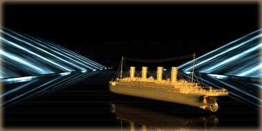 içinde karanlık bir arka plan ile fütüristik bir yol altın bir nesneyi 3D işleme