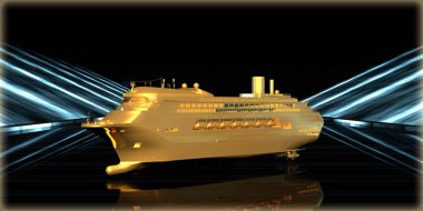 içinde karanlık bir arka plan ile fütüristik bir yol altın bir nesneyi 3D işleme