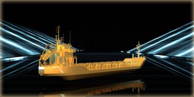 içinde karanlık bir arka plan ile fütüristik bir yol altın bir nesneyi 3D işleme