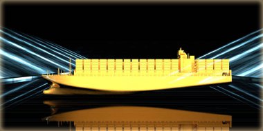 içinde karanlık bir arka plan ile fütüristik bir yol altın bir nesneyi 3D işleme