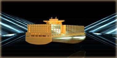 içinde karanlık bir arka plan ile fütüristik bir yol altın bir nesneyi 3D işleme