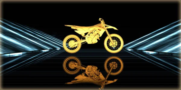 içinde karanlık bir arka plan ile fütüristik bir yol altın bir nesneyi 3D işleme