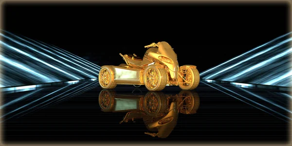 Visszaadás Ból Egy Arany Objektum Belsejében Egy Futurisztikus Road Sötét — Stock Fotó