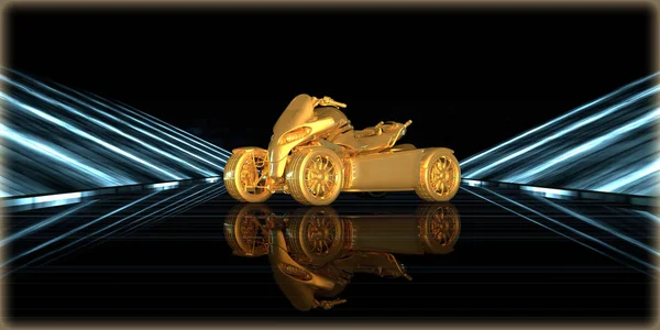 Darstellung Eines Goldenen Objekts Einer Futuristischen Straße Mit Dunklem Hintergrund — Stockfoto