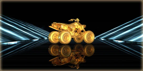 Darstellung Eines Goldenen Objekts Einer Futuristischen Straße Mit Dunklem Hintergrund — Stockfoto
