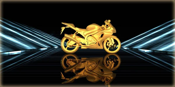 içinde karanlık bir arka plan ile fütüristik bir yol altın bir nesneyi 3D işleme