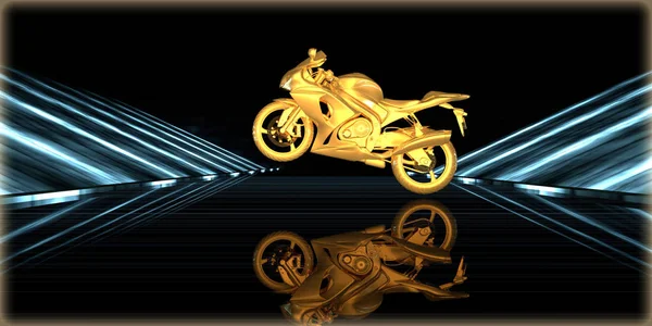 içinde karanlık bir arka plan ile fütüristik bir yol altın bir nesneyi 3D işleme