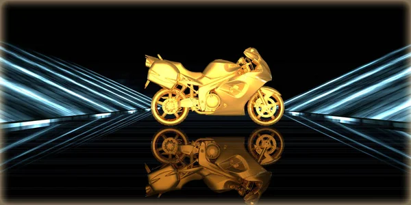 içinde karanlık bir arka plan ile fütüristik bir yol altın bir nesneyi 3D işleme