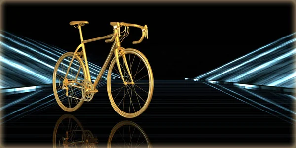 içinde karanlık bir arka plan ile fütüristik bir yol altın bir nesneyi 3D işleme