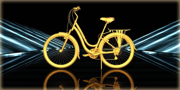 içinde karanlık bir arka plan ile fütüristik bir yol altın bir nesneyi 3D işleme