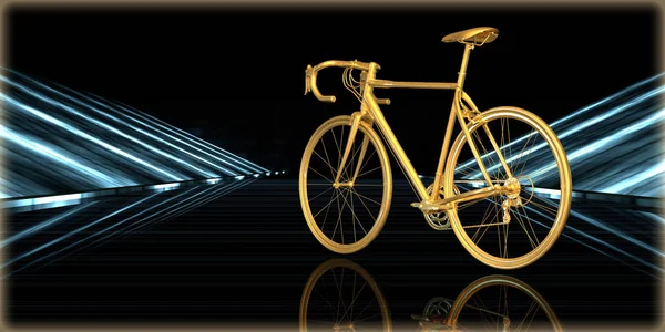 içinde karanlık bir arka plan ile fütüristik bir yol altın bir nesneyi 3D işleme