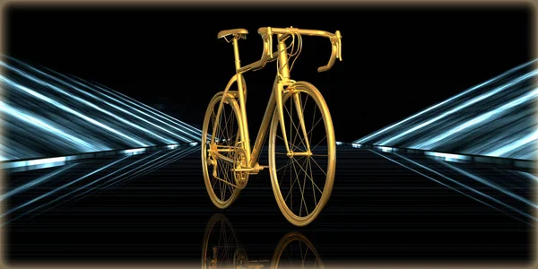 içinde karanlık bir arka plan ile fütüristik bir yol altın bir nesneyi 3D işleme