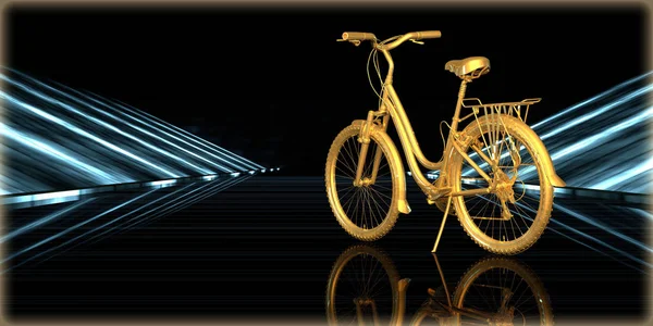 içinde karanlık bir arka plan ile fütüristik bir yol altın bir nesneyi 3D işleme