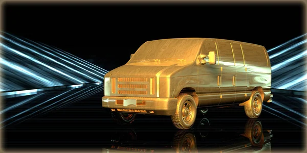 içinde karanlık bir arka plan ile fütüristik bir yol altın bir nesneyi 3D işleme