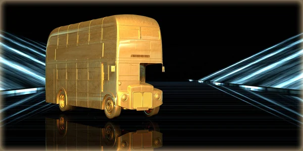 一个金色物体在黑暗背景下的未来道路中的渲染 — 图库照片