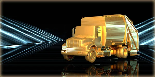 içinde karanlık bir arka plan ile fütüristik bir yol altın bir nesneyi 3D işleme