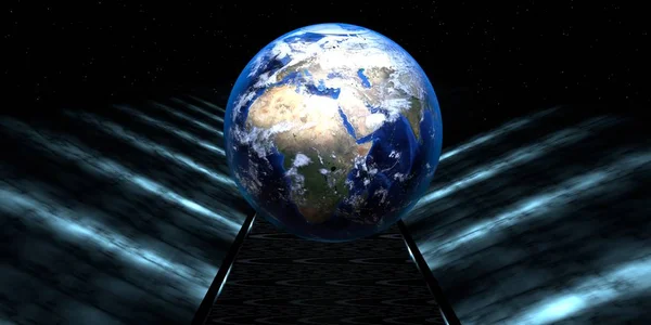 Fütüristik Bir Yol Işıklar Tünelin Sonunda Dünya Küre Ile Render — Stok fotoğraf