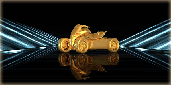 Rendering Golden Object Futuristic Road Dark Background — Stock Photo, Image