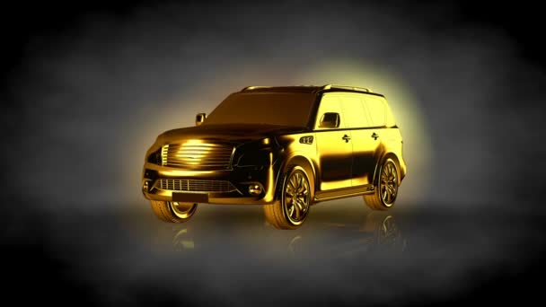 Representación Una Animación Bucle Coche Oro Dentro Una Configuración Estudio — Vídeo de stock