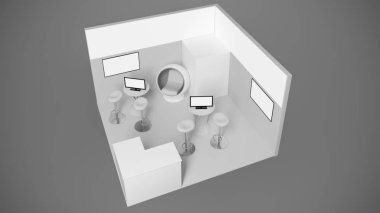 ışık farklı kullanımlar ve ekranlar ile beyaz fuar standı 3D render