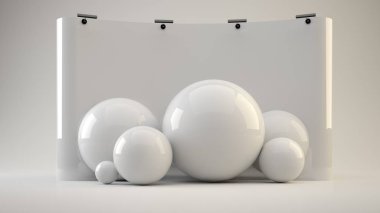 Beyaz arka plan üzerinde beyaz bir sergi 3D render