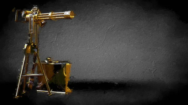 Renderização Uma Arma Tiro Dourado Fundo Escuro — Fotografia de Stock