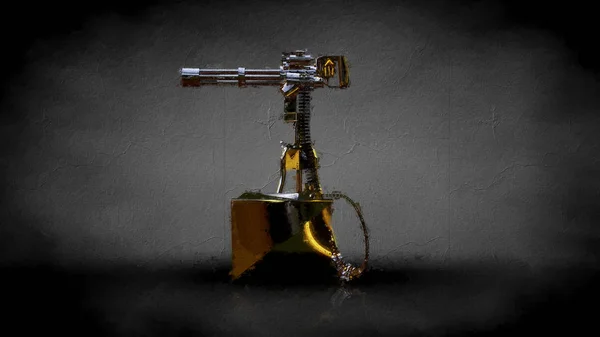 Karanlık Bir Arka Plan Üzerinde Altın Çekim Silah Render — Stok fotoğraf