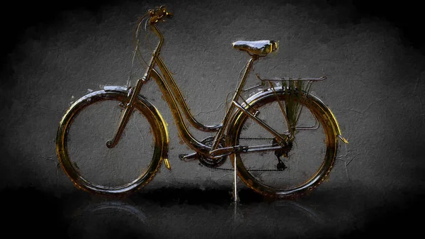 Τρισδιάστατη Απεικόνιση Του Ένα Χρυσό Ποδήλατο Σκούρο Φόντο — Φωτογραφία Αρχείου