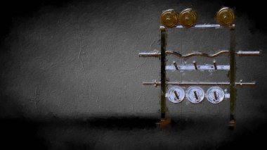 Altın spor salonu ekipman karanlık bir arka plan üzerinde 3D render