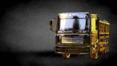 karanlık bir arka plan üzerinde altın bir kamyonun 3D render