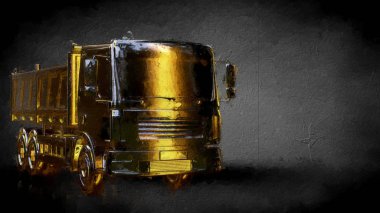 karanlık bir arka plan üzerinde altın bir kamyonun 3D render