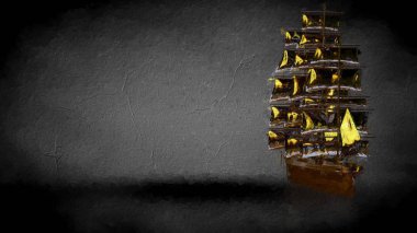 karanlık bir arka plan üzerinde bir altın korsan teknenin 3D render