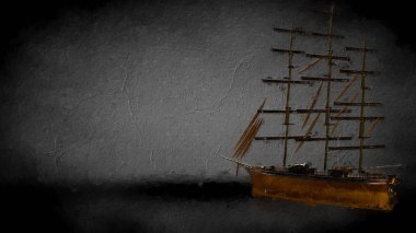 karanlık bir arka plan üzerinde bir altın korsan teknenin 3D render