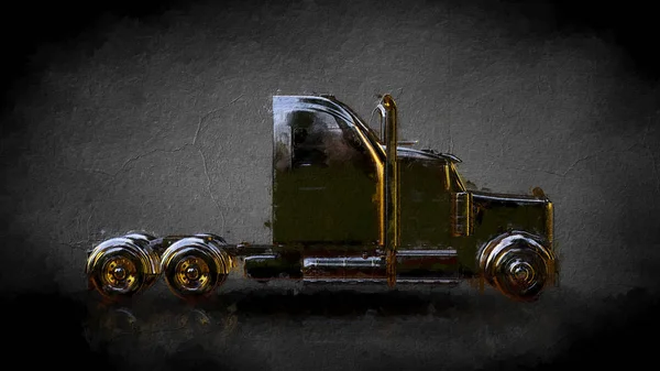 Rendering Golden Truck Dark Background — Stock Photo, Image