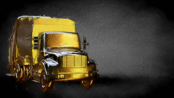 Renderowania Golden Truck Ciemnym Tle — Zdjęcie stockowe