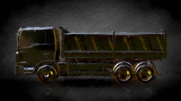 渲染的金色卡车在一个黑暗的背景 — 图库照片