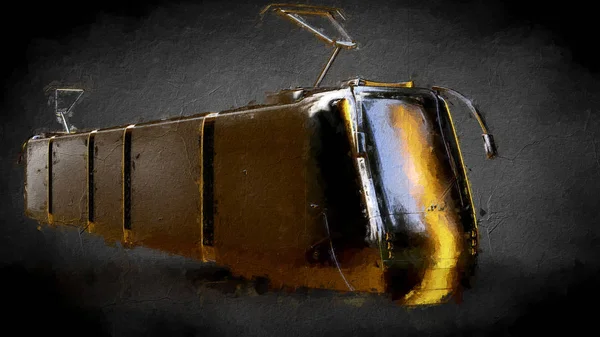 Τρισδιάστατη Απεικόνιση Του Ένα Χρυσό Τρένο Σκούρο Φόντο — Φωτογραφία Αρχείου