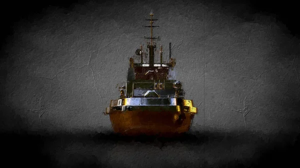 暗い背景に黄金の船の レンダリング — ストック写真