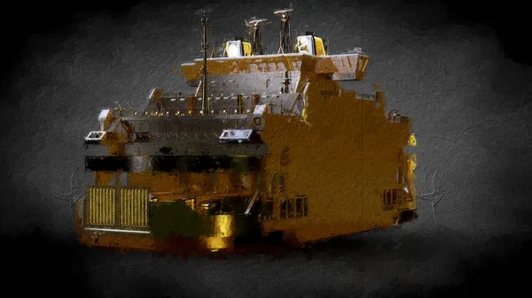 Darstellung Eines Goldenen Schiffes Auf Dunklem Hintergrund — Stockfoto