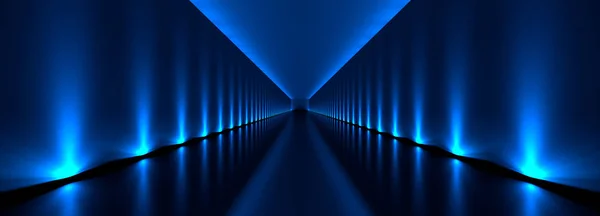 Representación Túnel Oscuro Con Luces Azules Reflexión —  Fotos de Stock