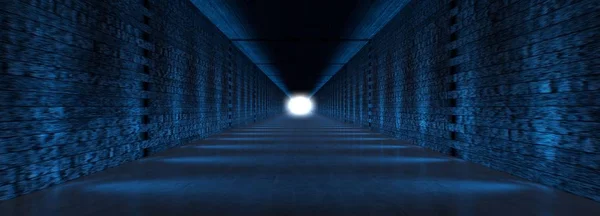 Mavi Işıklar Yansıma Ile Koyu Bir Tünel Render — Stok fotoğraf
