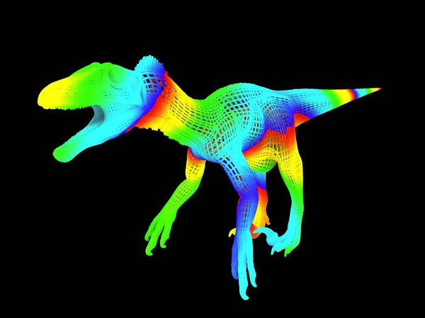 Prostorové Vykreslování Barevného Dino Izolovaného Černém Pozadí — Stock fotografie